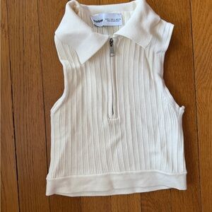Bershka Cream Sleeveless Ribbed Top